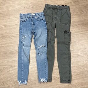 Zara H&M Blue Distressed Jeans and Green Cargo Pants US2 13-14